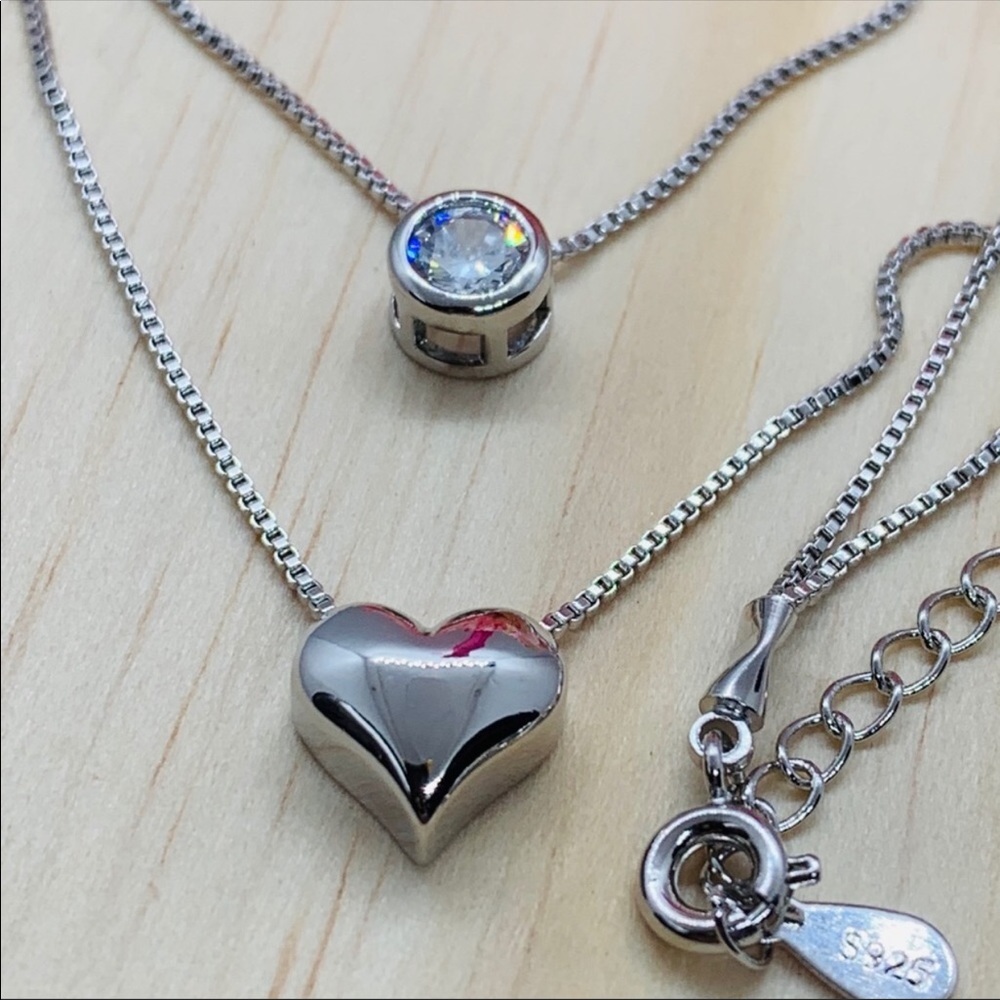 🌟 Sterling Silver 925 Double Heart Necklace - Picture 2 of 2